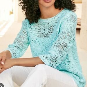 Soft Surroundings Aqua Crochet Top